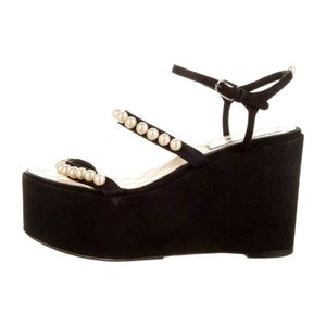 Chanel faux pearl open toed wedges